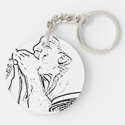 Harmonica Player with drum outline Keychain