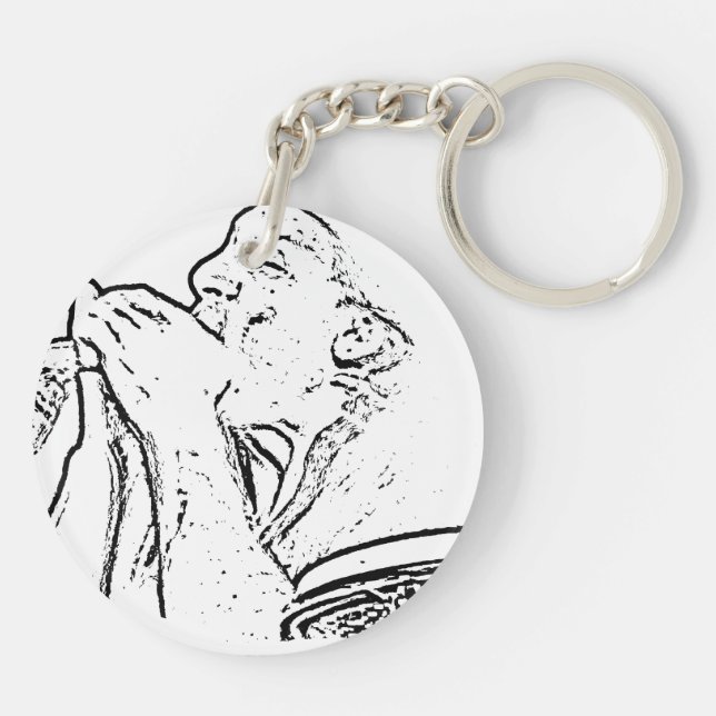 Harmonica Player with drum outline Keychain (Back)