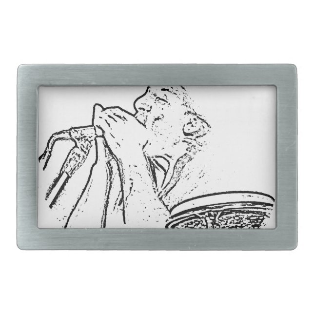 Harmonica Player with drum outline Rectangular Belt Buckle (Front)