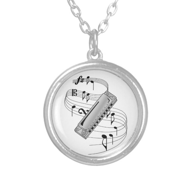 Harmonica Silver Plated Necklace (Front)