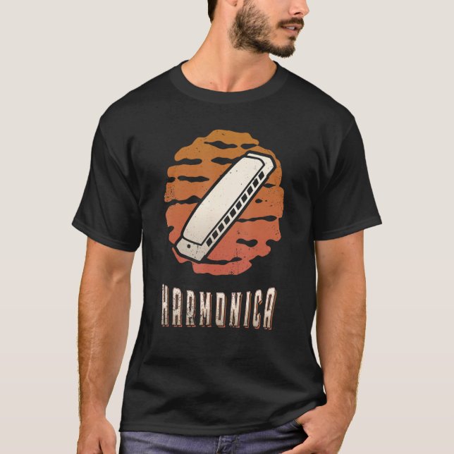 Harmonica Vintage Retro Classic Sunset Music T-Shirt (Front)