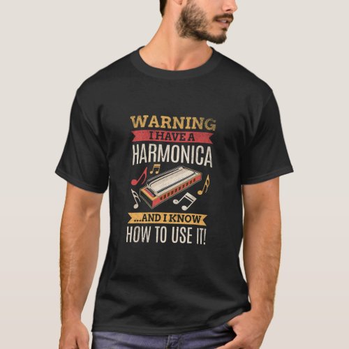 Harmonica Vintage Retro Funny Harmonica Player Gif T_Shirt