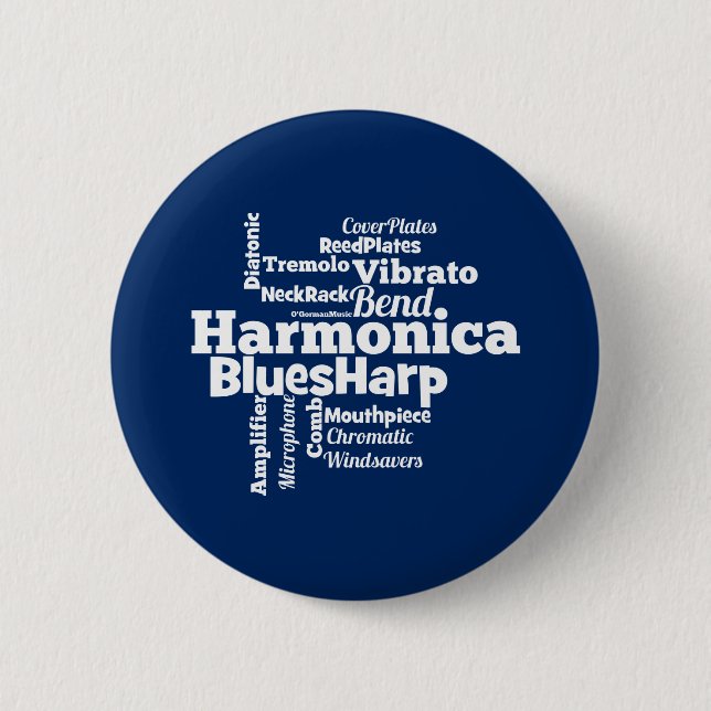 Harmonica Word Cloud Pinback Button (Front)