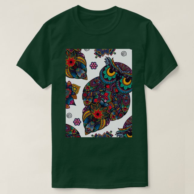 Harmonious aboriginal owls patternowl with flowers T-Shirt (Design Front)