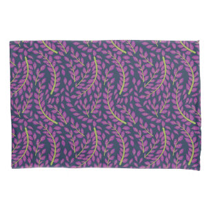 Harmonious Botanical Art on Dark Blue Background Pillow Case