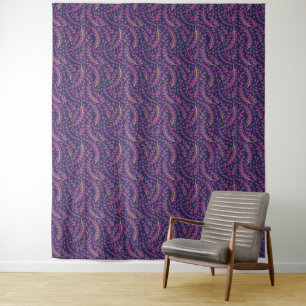Harmonious Botanical Art on Dark Blue Background Tapestry