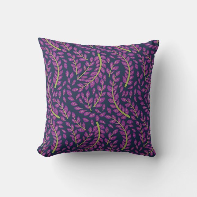 Harmonious Botanical Art on Dark Blue Background Throw Pillow (Front)