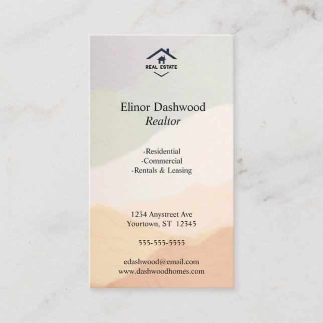 Harmonious Earth Tones Real Estate Adaptable Business Card (Front)