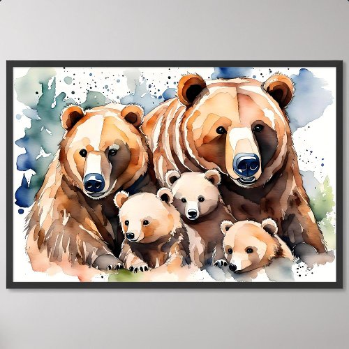 harmonious grizzly bear happy family painting zoo poster