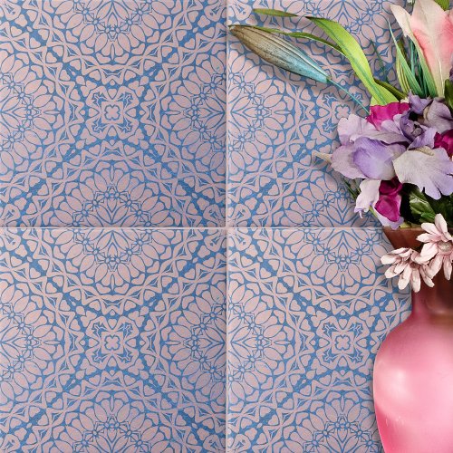 Harmonious Intricate Blue Pink Geometric Pattern Ceramic Tile