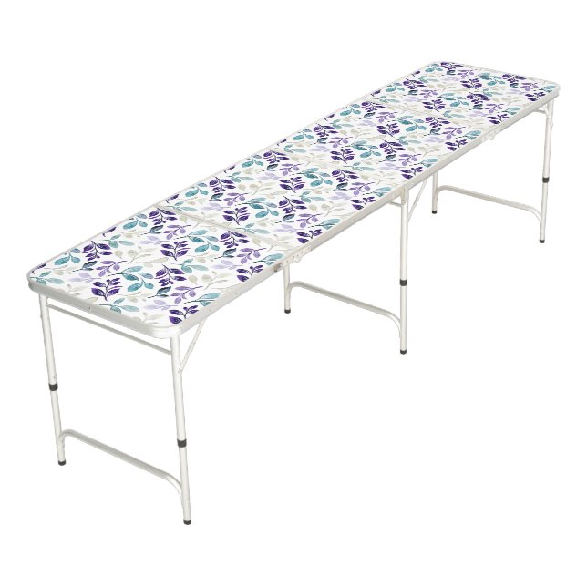  Harmonious Watercolor Leaves Design  Beer Pong Table (Angled)
