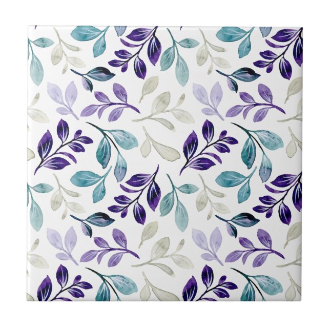  Harmonious Watercolor Leaves Design  Ceramic Tile (Front)