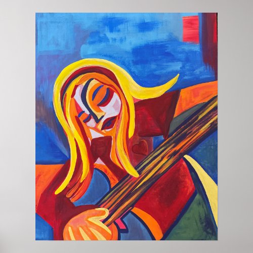 Harmony Abstract Art Girl With Guitar Poster