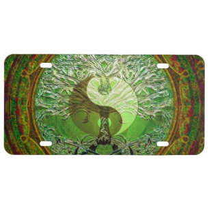 Harmony and Balance Green Yin Yang License Plate