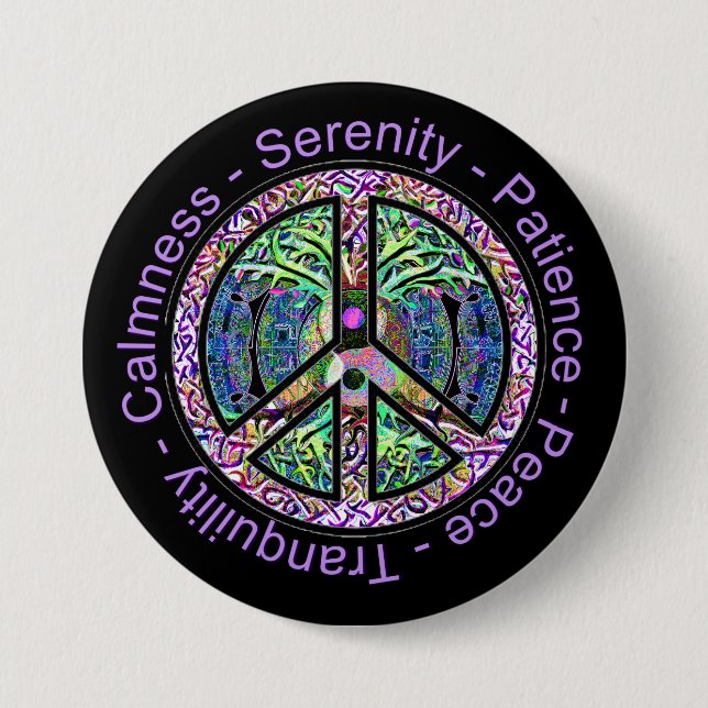 Harmony, Balance, Oneness Peace Symbol Button (Front)
