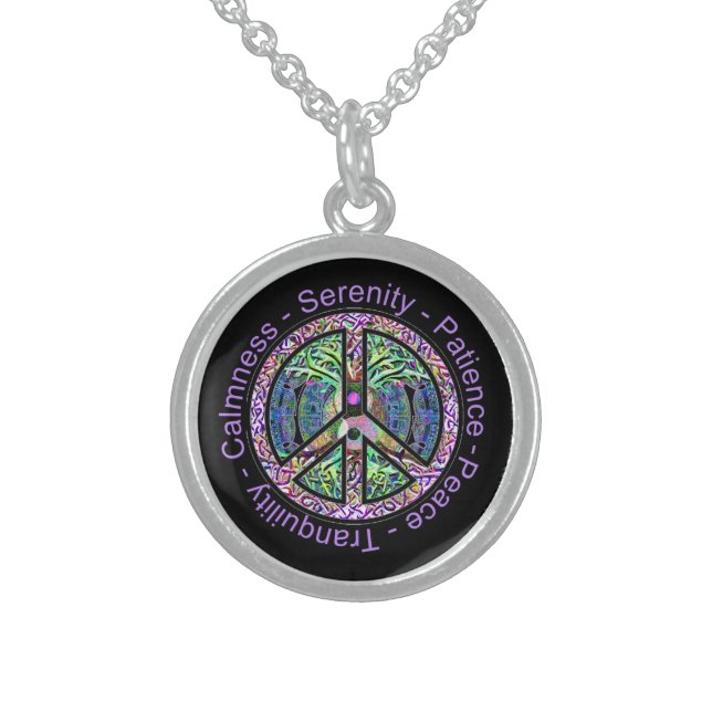 Harmony, Balance, Oneness Peace Symbol Sterling Silver Necklace (Front)
