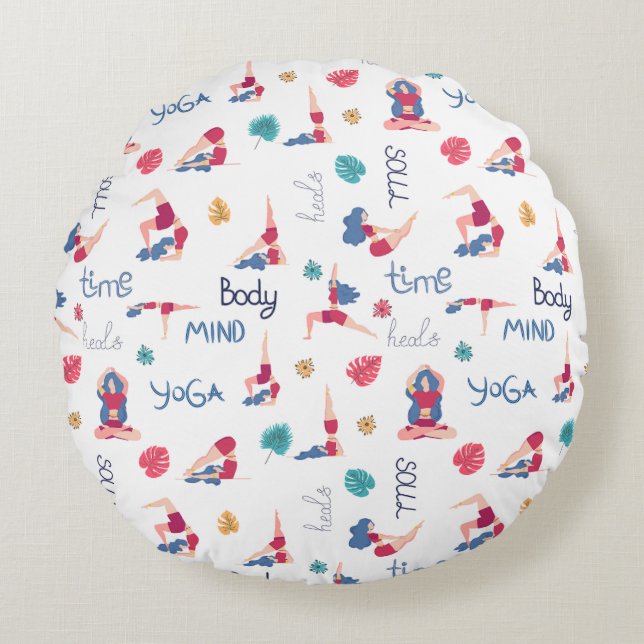 Harmony & Balance - Yoga Themed Round Pillow (Front)