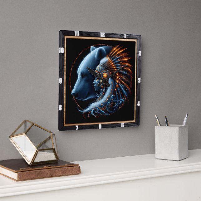 Harmony Between Human Spirit and Nature's Strength Square Wall Clock (Office)