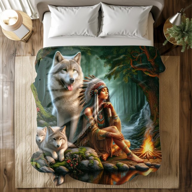 Harmony between Native Indian and wolves in nature Duvet Cover (Creator Uploaded)
