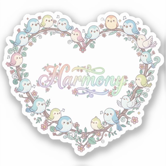 Harmony Cute Chibi Birds Sticker (Front)