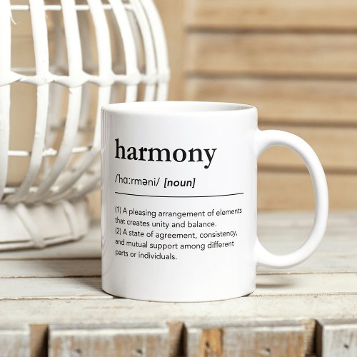 Harmony definition classic black white dicitonary coffee mug