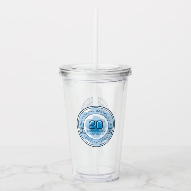 Harmony Dental 20th Anniversary Tumbler with Straw (Front)
