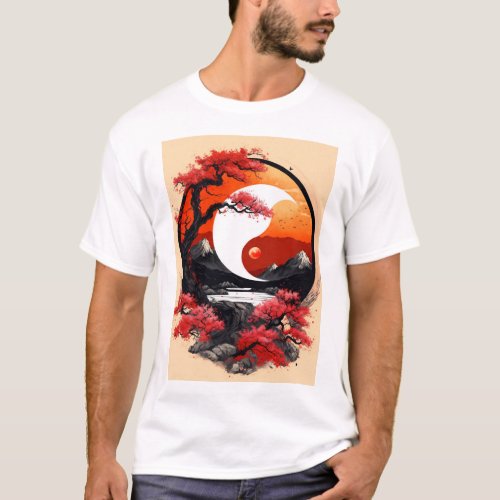 Harmony Horizons Yin_Yang Sailboat Serenity T_Shirt