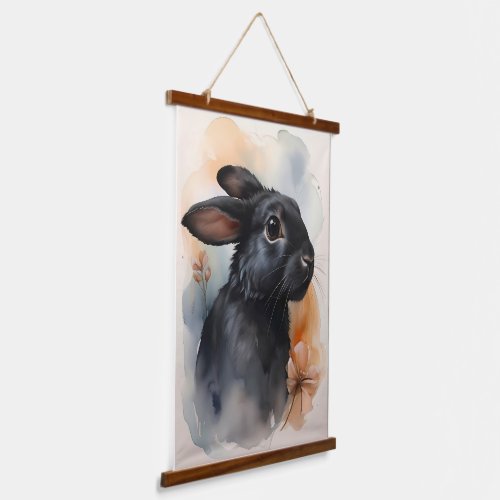 Harmony in Black Trio of Tranquil Rabbits Hanging Tapestry
