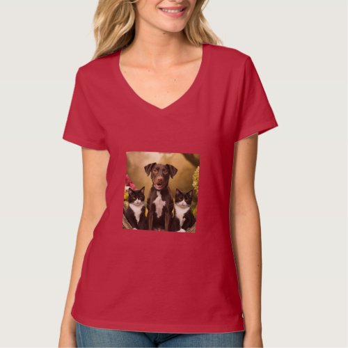 Harmony in Fur A Pet Family Portrait T_Shirt
