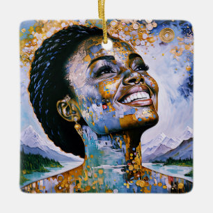 "Harmony in Gold and Sky"      Ceramic Ornament