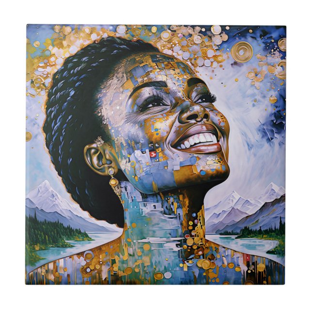"Harmony in Gold and Sky"      Ceramic Tile (Front)