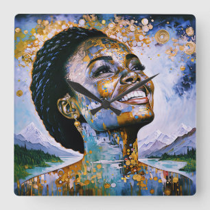 "Harmony in Gold and Sky" Square Wall Clock