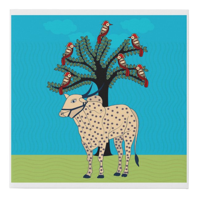 Harmony in Hues: Madhubani Bliss on Canvas (Front)