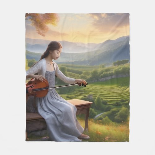 Harmony in Motion Classical Guitarist Art Print Fleece Blanket