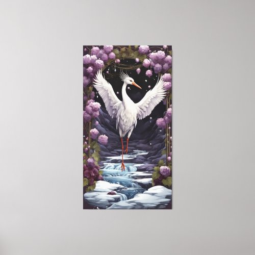 Harmony in Nature Crane Grape and Snowfall Symp Canvas Print