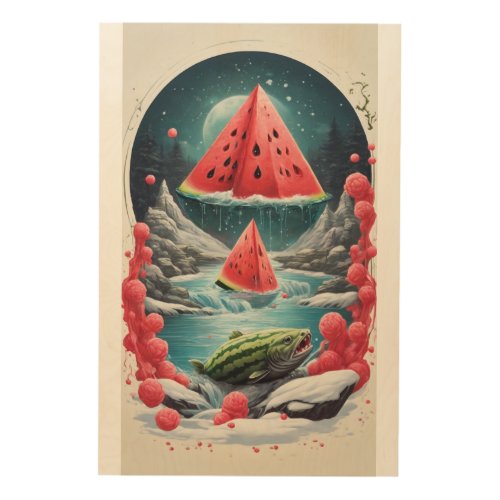 Harmony in Nature Seal Fish Watermelon and Snow Wood Wall Art