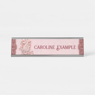 Harmony in pink, a majestic, stylized treble clef. desk name plate