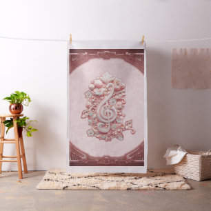 Harmony in pink, a majestic, stylized treble clef. fabric