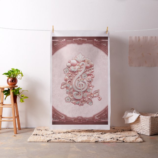 Harmony in pink, a majestic, stylized treble clef. fabric (In Situ)
