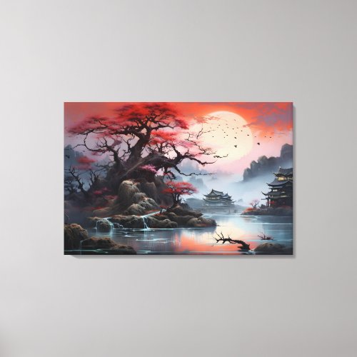 Harmony in Red Traditional Japanese Asian  Canvas Print