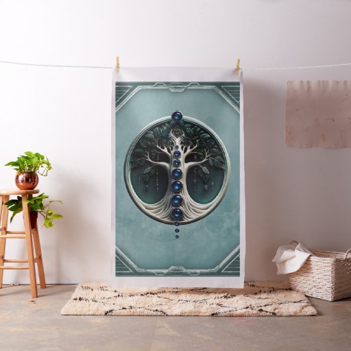 Harmony in teal, Mystical Tree of Life Fabric