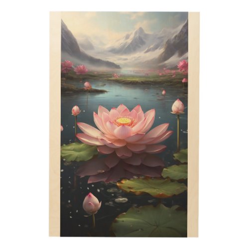 Harmony in Winter Waters Lotus Blossom Wood Art