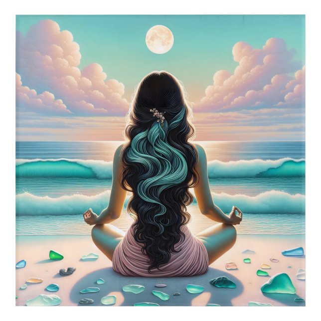 Harmony Meditation on Beach Acrylic Print (Front)