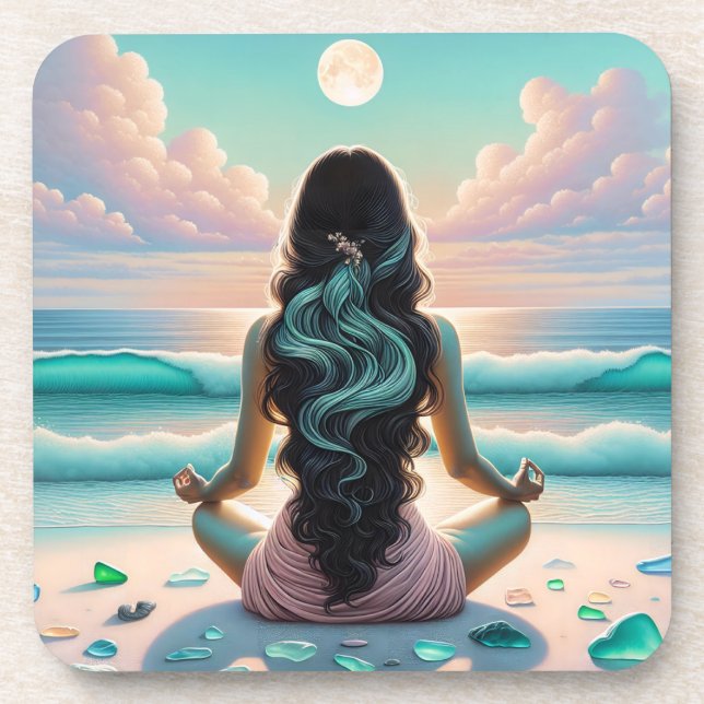 Harmony Meditation on Beach   Beverage Coaster (Front)