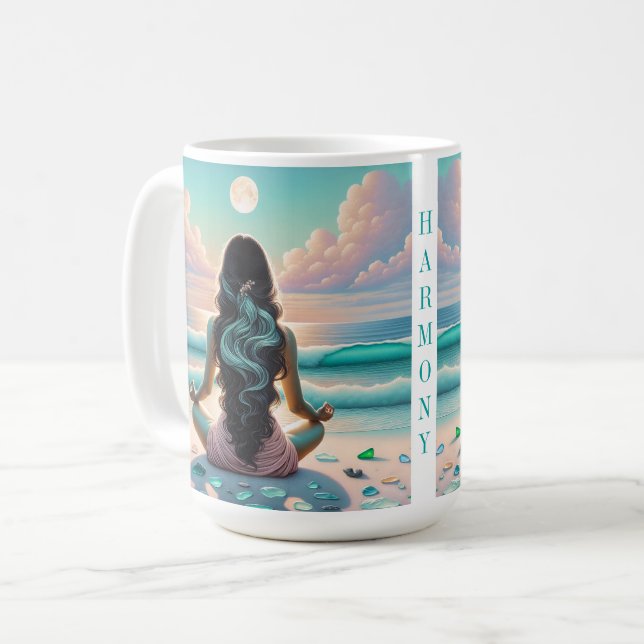 Harmony Meditation on Beach Coffee Mug (Front Left)
