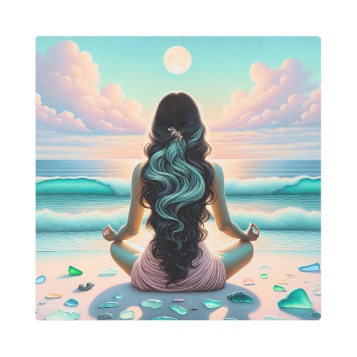 Harmony Meditation on Beach Metal Print