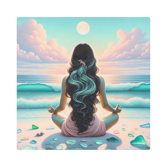 Harmony Meditation on Beach Metal Print (Front)