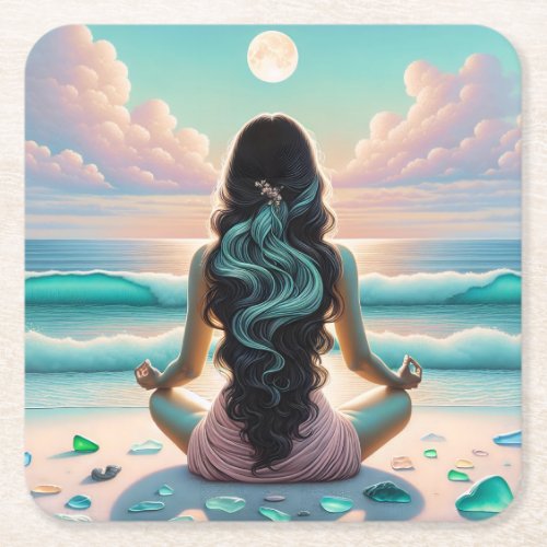 Harmony Meditation on Beach Square Paper Coaster