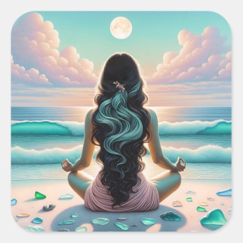Harmony Meditation on Beach Square Sticker