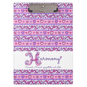 Harmony name meaning hearts letter H clipboard
